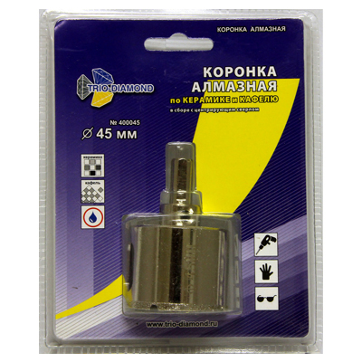 Коронка алмазная Trio Diamond по керамике и кафелю 45 мм с центрирующим сверлом Коронка алмазная Trio Diamond по керамике и кафелю 45 мм с центрирующим сверлом в Тул-ките