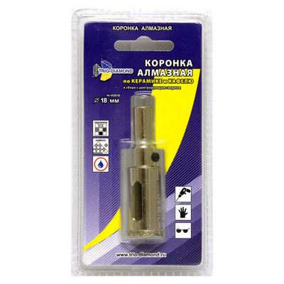 Коронка алмазная Trio Diamond по керамике и кафелю 18 мм с центрирующим сверлом Коронка алмазная Trio Diamond по керамике и кафелю 18 мм с центрирующим сверлом в Тул-ките